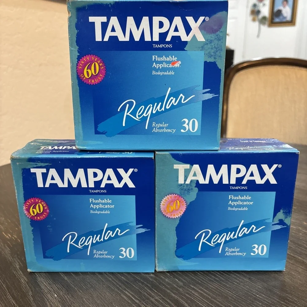 Vintage 1997  Tampax Tampons 30 Count Flushable Applicator‎ Regular New Lot Of 3